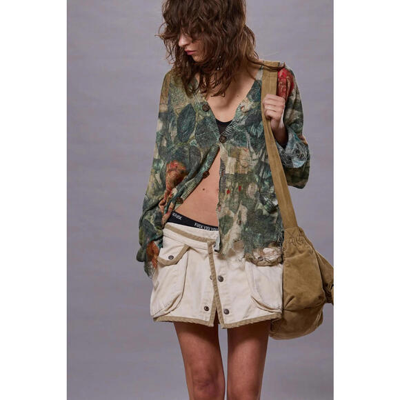 NWT~R13 Boyfriend Cardigan Cream with Paint Splatter & Scribbles Linen Size S - Picture 1 of 11